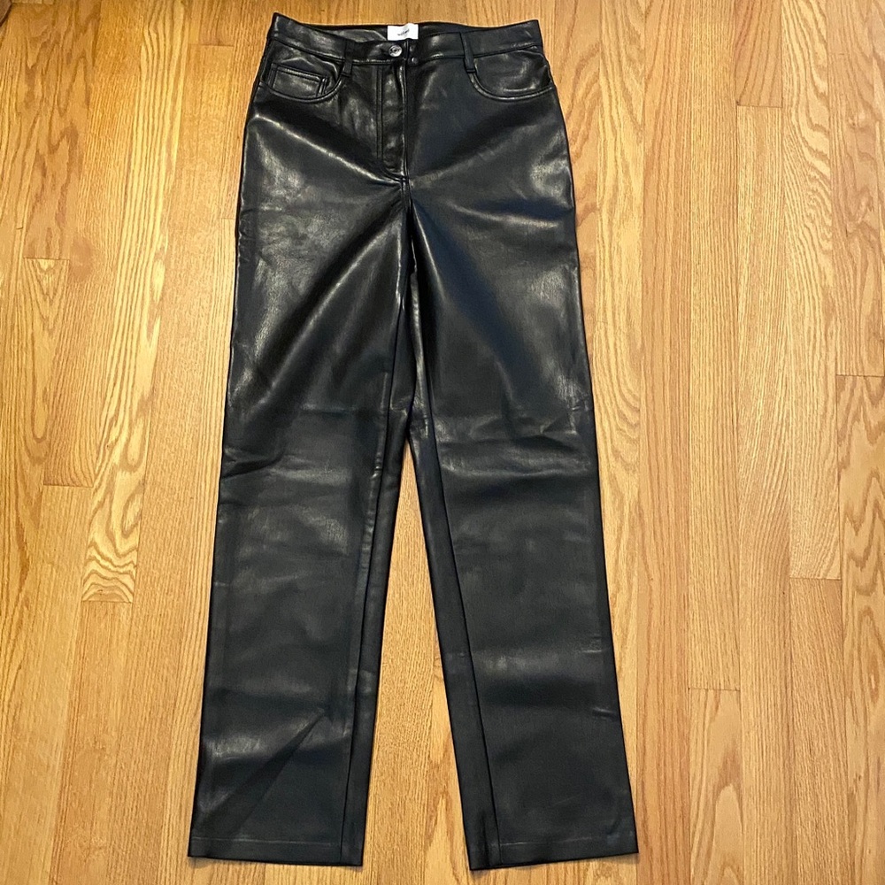 Aritzia Wilfred Black Faux Leather Straight-Leg Pants
